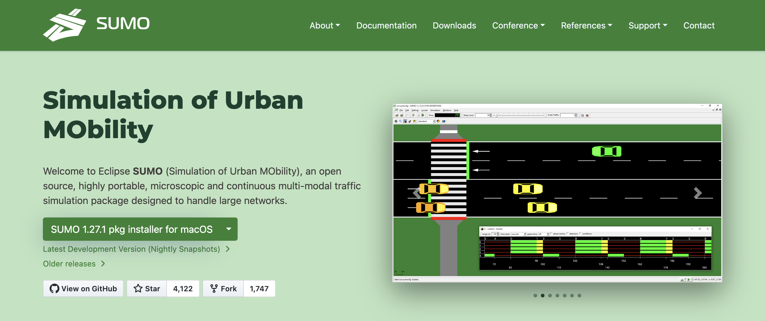 Screenshot of the SUMO webpage