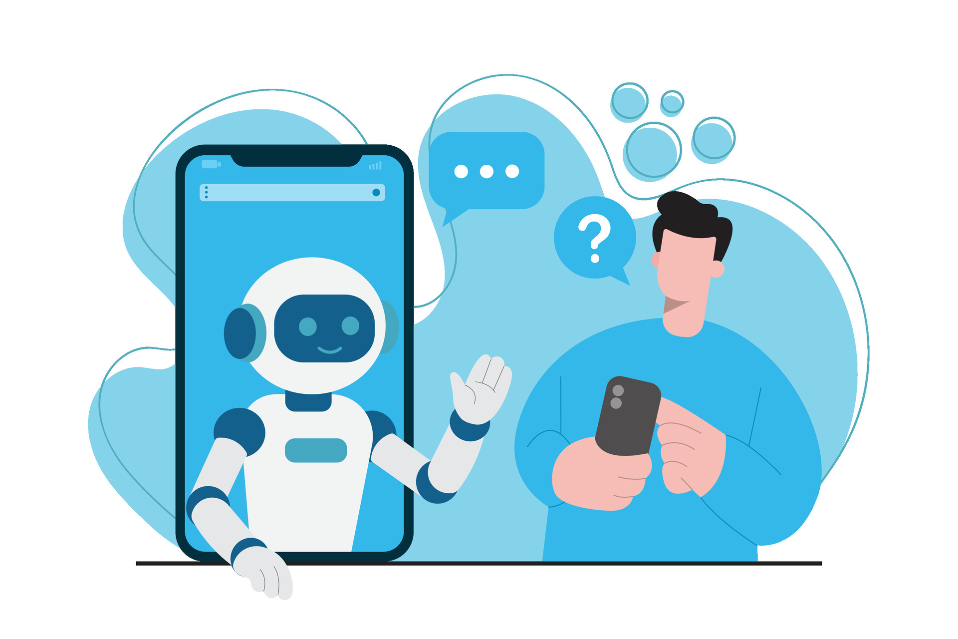 Human having a conversation with an ai chat bot